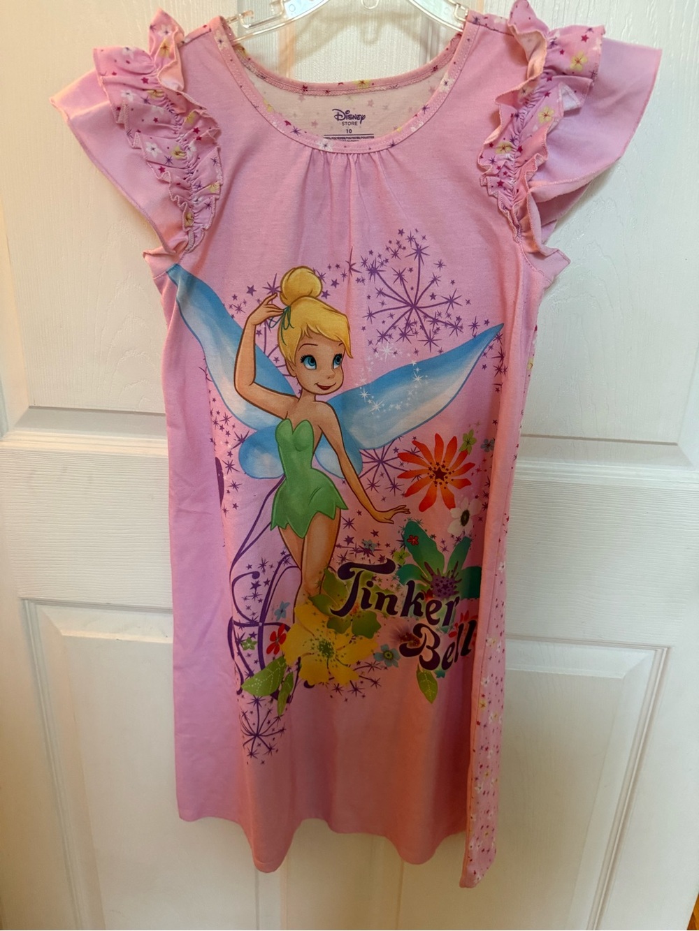 Disney Store Girls Tinker Bell Flutter Sleeve Nightgown Pajama Dress size 10